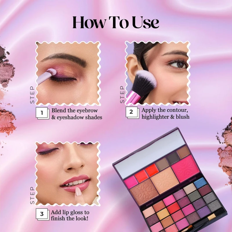 Hilary Rhoda The Collective Face Palette | 3 Cream Lip glosses | 3 Eyebrow Colours | Highlighter | Contour & Blush | 24 Eyeshadow | Highly Pigmented Face Palette | Blends Easily | Makeup kit for women | 55g (Multi-1) thumbnail 7